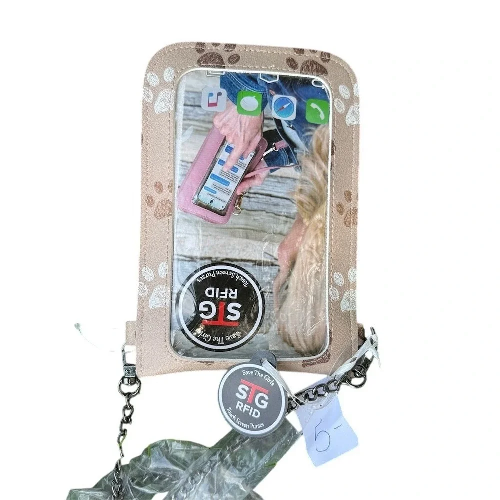 Save The Girls RFID Touch Screen Crossbody Cell Phone Purse Paw Print RFID block